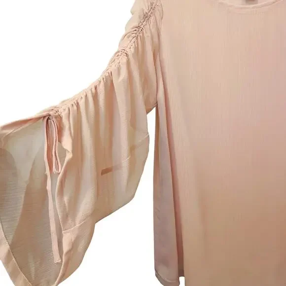 Ann Taylor Pink Sheer Blouse Top Cinch Sleeve Large - Picture 3 of 7